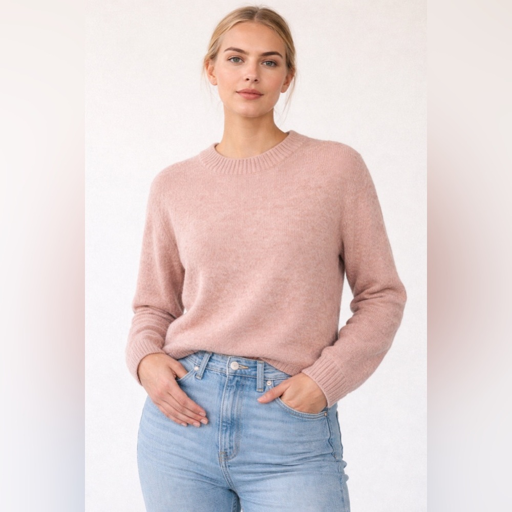 AYR The Kick Back Crew Pink Alpaca Merino Wool Blend Sweater Size L Quiet Luxury